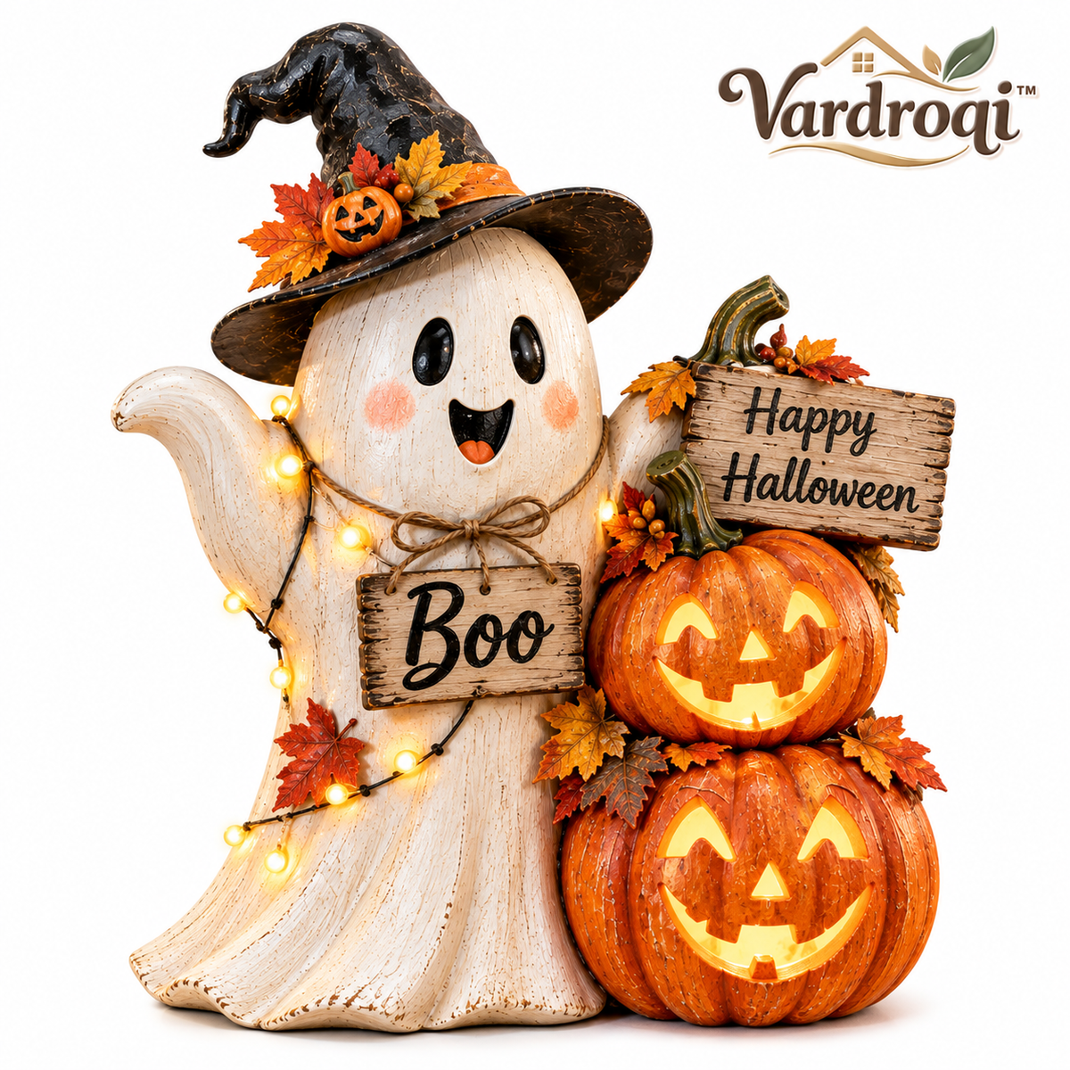 Vardroqi™ Boo & Pumpkin Halloween Standing Decoration – Cute Ghost & Pumpkin Large Indoor Holiday Accent for Entryway, Mantel Hearth & Party Décor