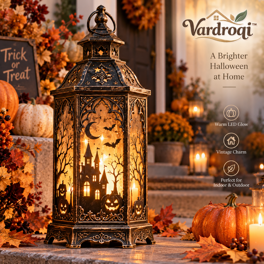 Vardroqi™ Hollowmere Vintage Halloween Lantern – Antique Style LED Decorative Table Lamp for Mantel, Entryway & Halloween Party Décor