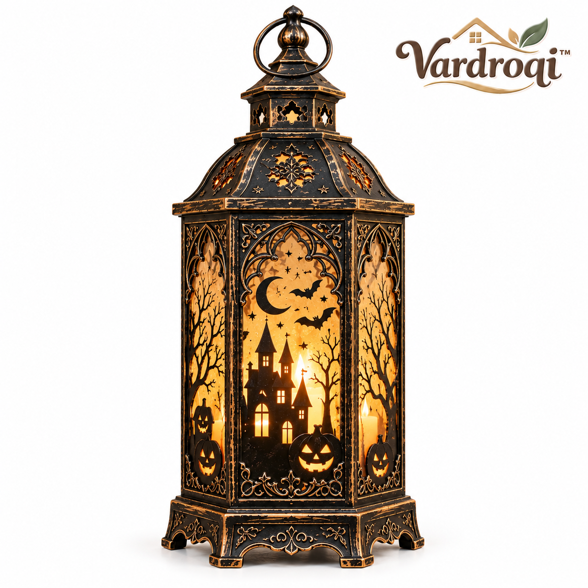 Vardroqi™ Hollowmere Vintage Halloween Lantern – Antique Style LED Decorative Table Lamp for Mantel, Entryway & Halloween Party Décor