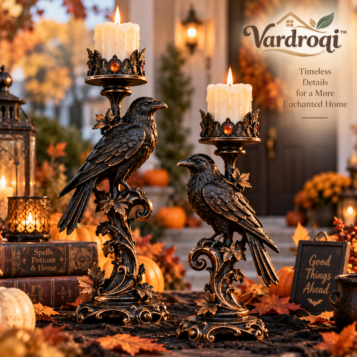 Vardroqi™ Ravenwick Vintage Halloween Candle Holder – Gothic Antique-Style Decorative Candlestick for Mantel, Dining Table & Holiday Display