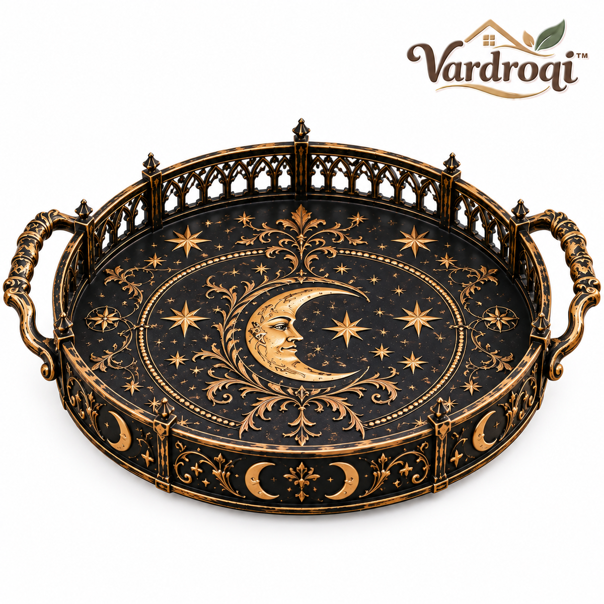 Vardroqi™ Mooncrest Vintage Halloween Decorative Tray – Antique Gothic Display Tray for Candles, Candy, Entryway & Seasonal Table Décor