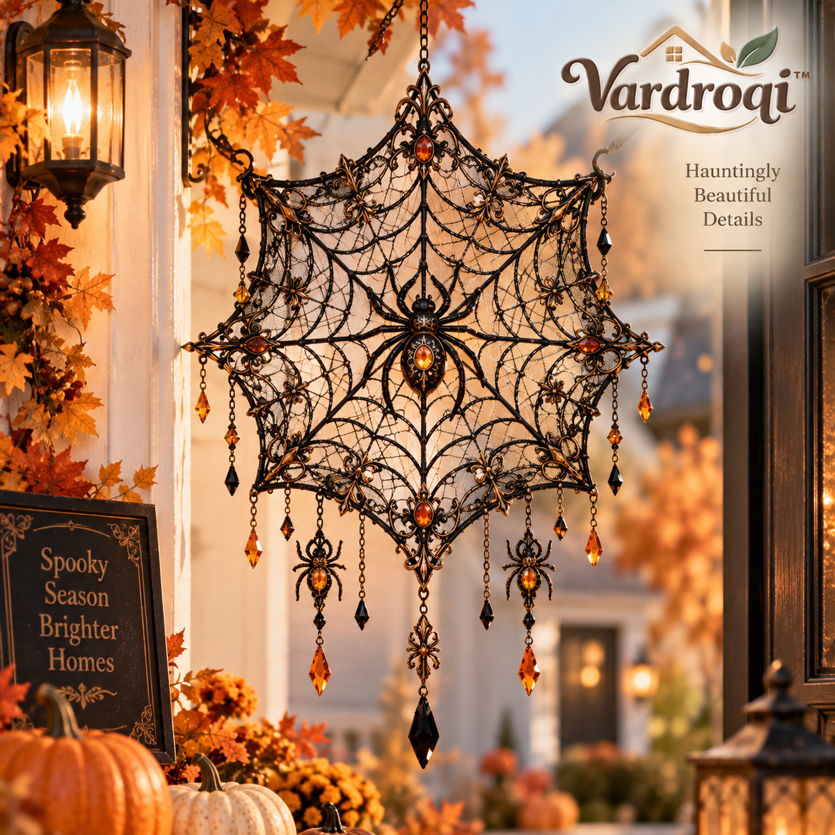 Vardroqi™ Widow’s Lace Vintage Spiderweb Hanging Decoration – Gothic Halloween Wall & Window Décor for Mantel, Party & Haunted House Display