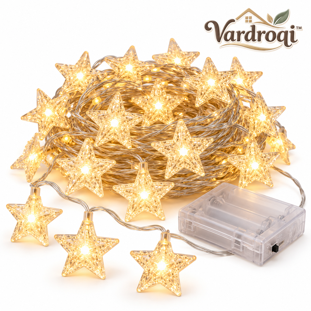 Vardroqi™ Starlit Glow Star String Lights – Warm LED Decorative Fairy Lights for Bedroom, Mantel, Window & Holiday Home Décor