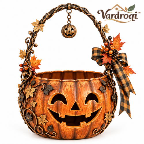 Vardroqi™ Grinning Hollow Vintage Halloween Candy Basket – Pumpkin Trick-or-Treat Bucket & Hanging Decorative Basket for Party, Entryway & Holiday Décor