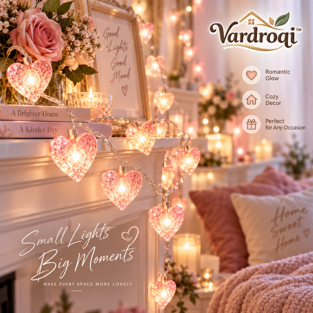 Vardroqi™ Heartglow LED Heart String Lights – Romantic Warm Decorative Fairy Lights for Bedroom, Wedding, Valentine’s Day & Party Décor