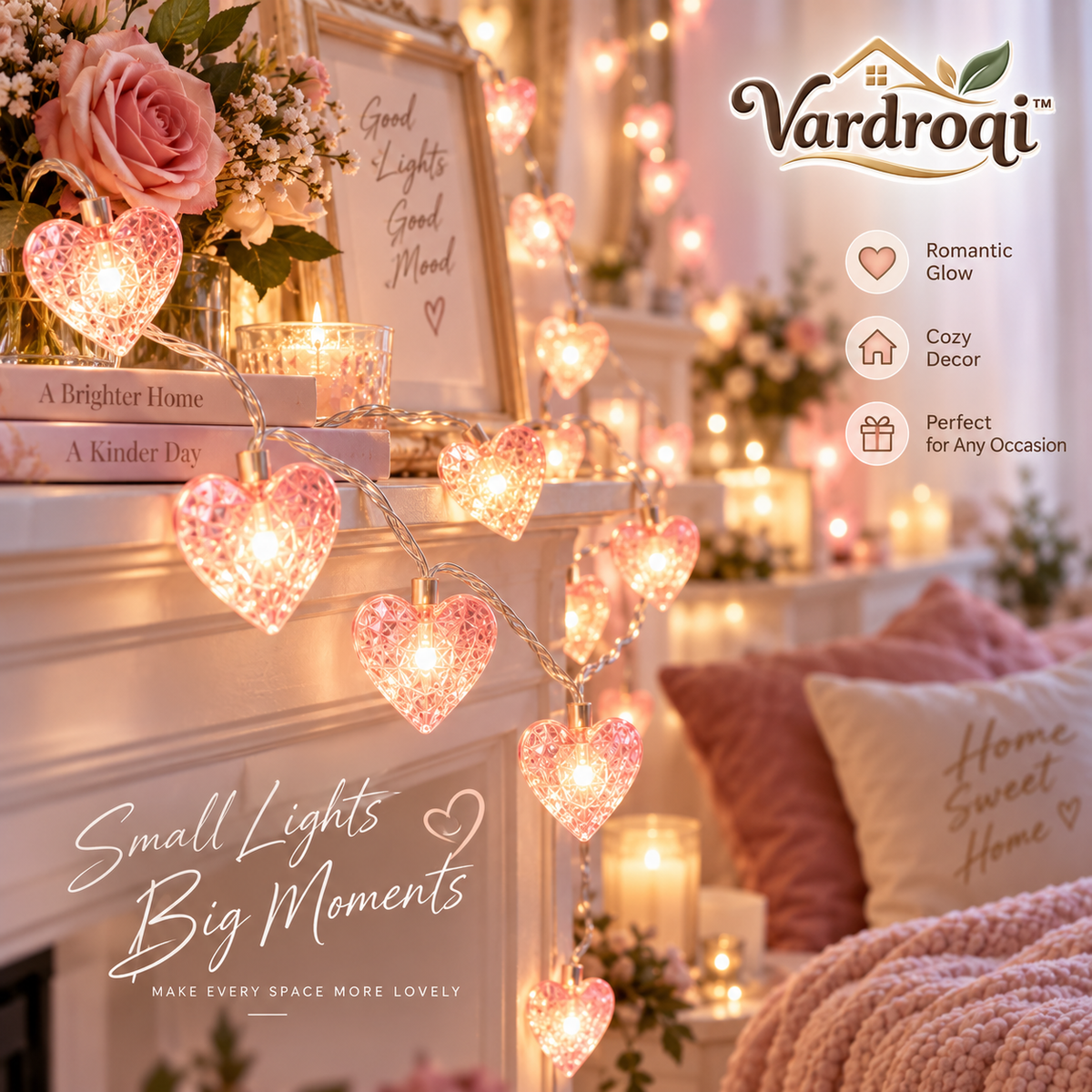 Vardroqi™ Heartglow LED Heart String Lights – Romantic Warm Decorative Fairy Lights for Bedroom, Wedding, Valentine’s Day & Party Décor