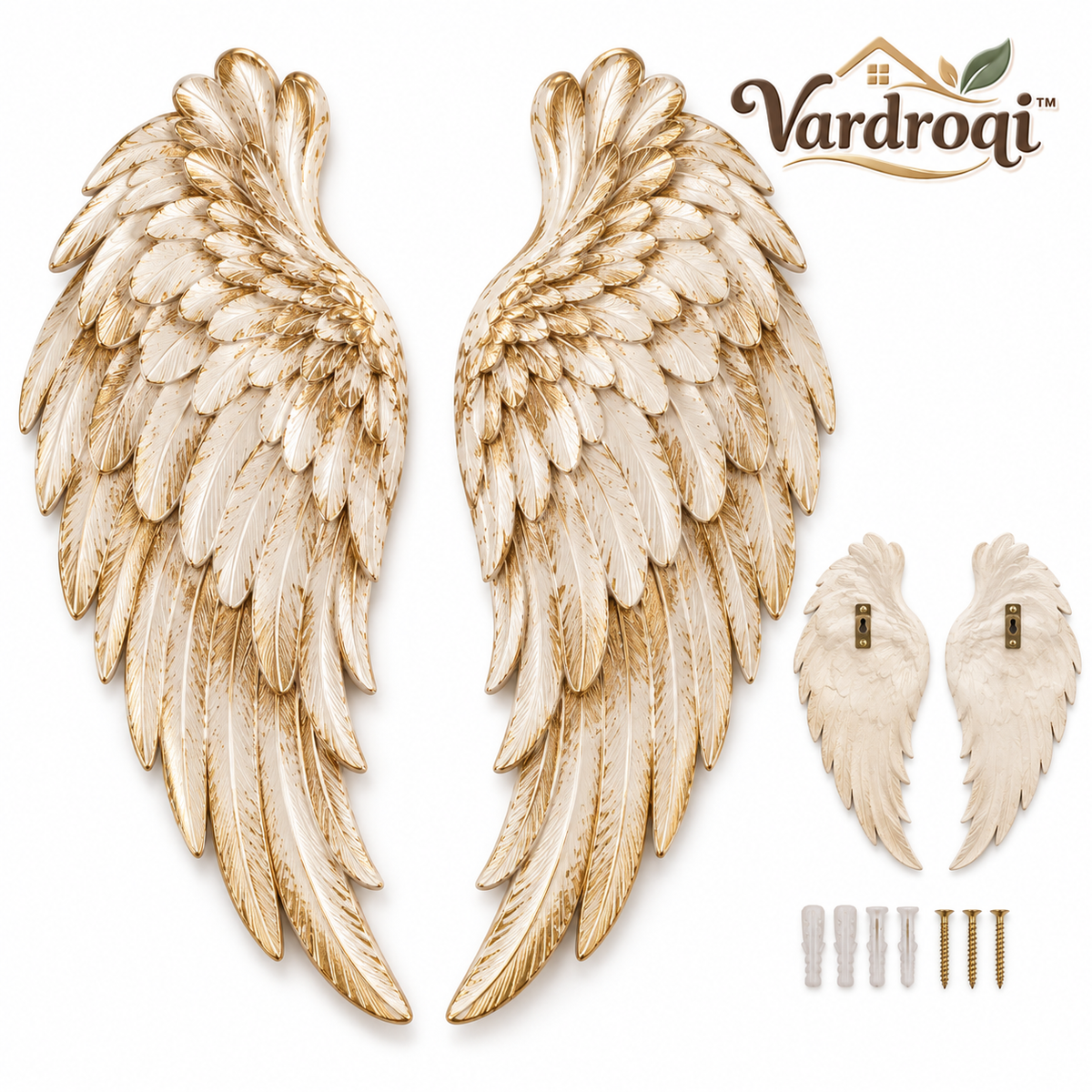 Vardroqi™ Seraphine Angel Wings Hanging Wall Décor – Pair of Sculpted Decorative Wings for Christmas, Bedroom, Entryway & Holiday Display