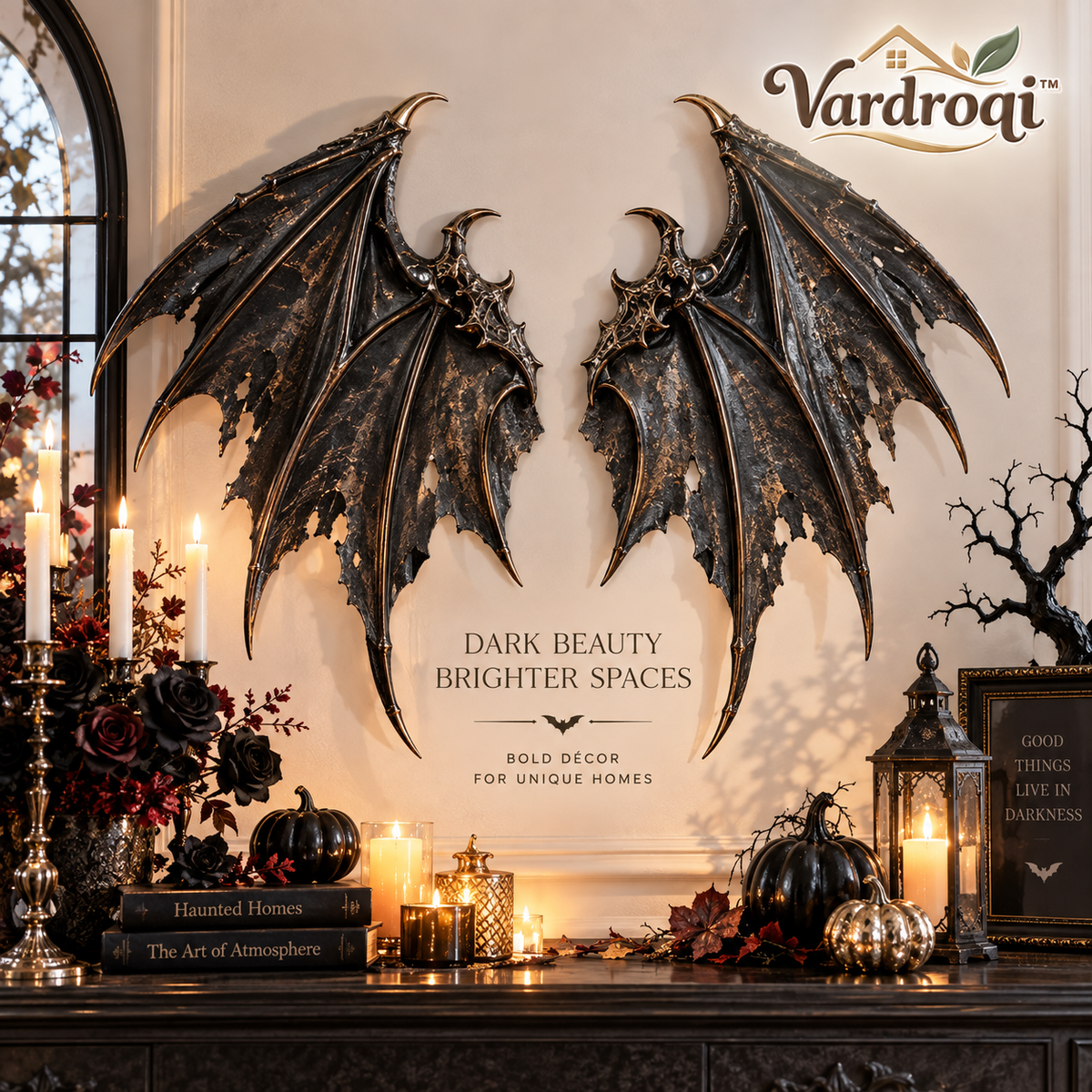 Vardroqi™ Nocturne Devil Wings Wall Hanging – Gothic Bat-Inspired Wing Pair for Halloween Party, Entryway & Dark Vintage Home Décor
